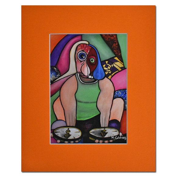 Orange Matted Colorful Abstract Art Print Too Much Time On Your Hands Signed - Picture 1 of 8